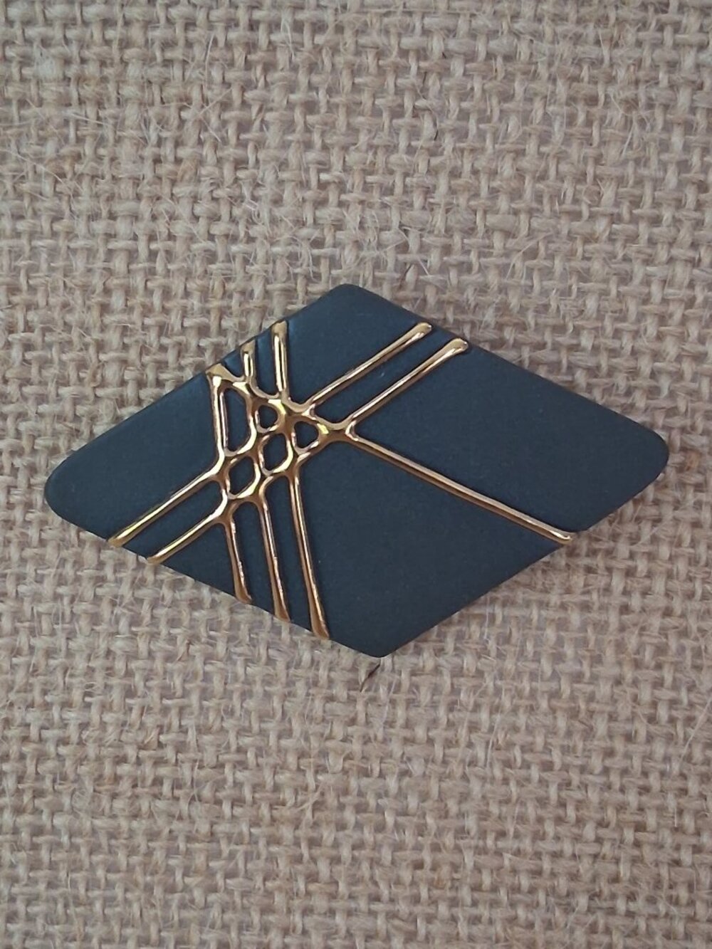 Vintage Matte Black & Gold Geometric Abstract Art Brooch